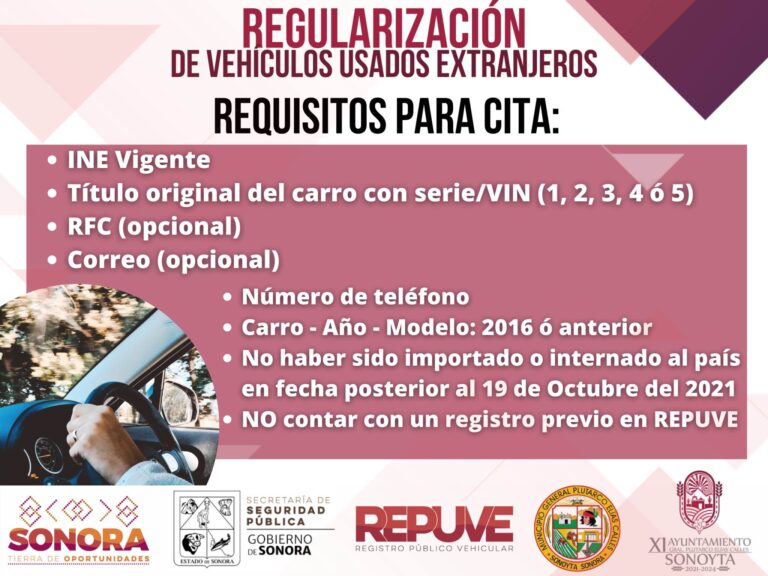 Regularización de Vehículos Usados Extranjeros. Municipio de sonoyta